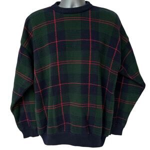 Vintage Cotton Traders Sweater Plaid Green Blue Red Crewneck Pullover Mens Large